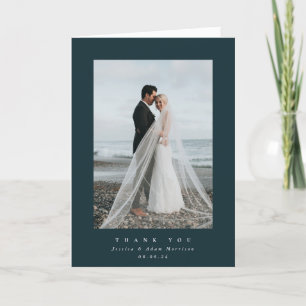 Carte De Remerciements Mariage photo simple couleur vert foncé Ultra mini