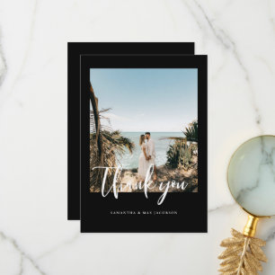 Carte De Remerciements Mariage photo simple en couple noir