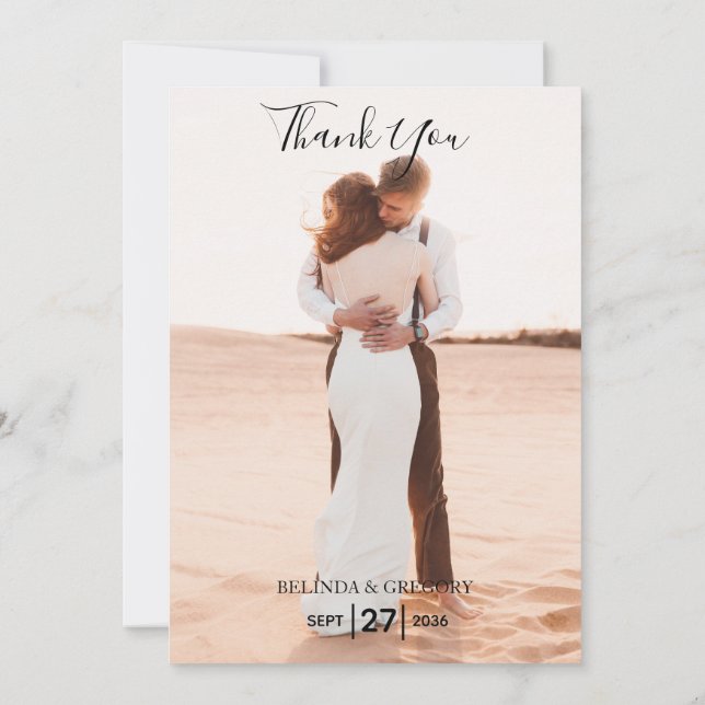 Carte De Remerciements Mariage photo simple et élégant (Dos)
