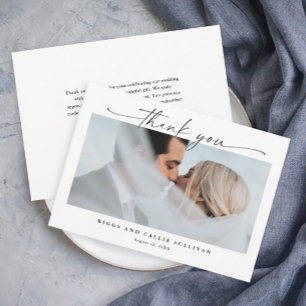 Carte De Remerciements Mariage photo simple Script horizontal 1