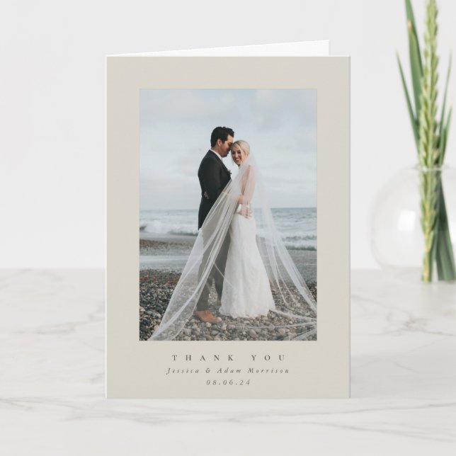 Carte De Remerciements Mariage photo simple Ultra Minimal Beige (Devant)