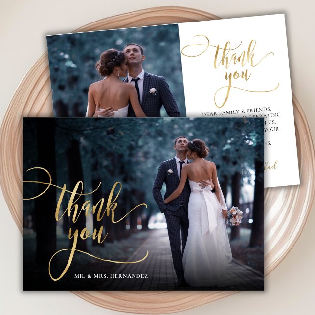 Carte de remerciements Mariage photo stylé Gold Sc (Créateur téléchargé)