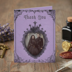 Carte De Remerciements Mariage photo toile noire gothique vintage violet