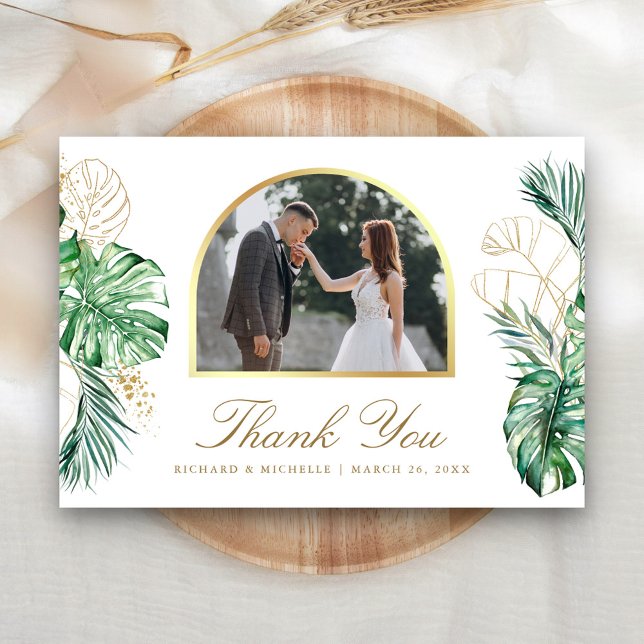 Carte De Remerciements Mariage photo Tropical Gold Palm Arch (Créateur téléchargé)