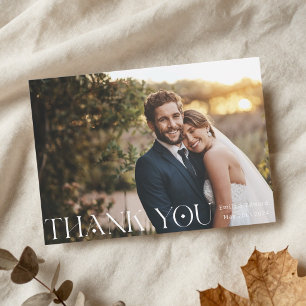Carte De Remerciements Mariage Photo Typographie Moderne Élégante