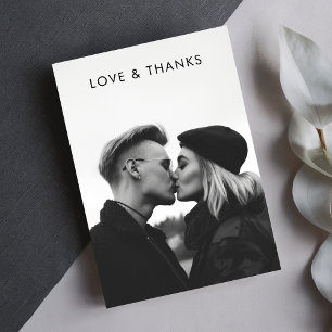 Carte De Remerciements Mariage Photo Typographie Noir Minimaliste Moderne