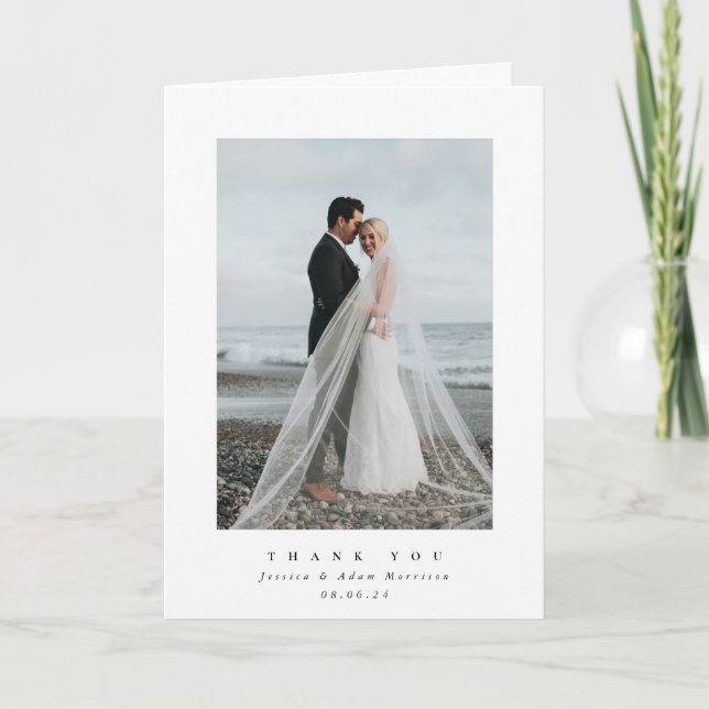 Carte De Remerciements Mariage photo unique Ultra Minimal blanc (Devant)