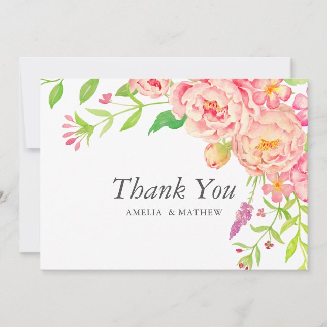 Carte De Remerciements Mariage Pink Peony (Devant)