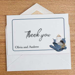 Carte De Remerciements Mariage plage côtière mer océan bleu iris floral