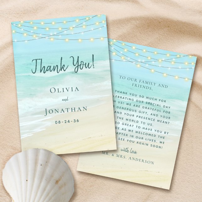 Carte De Remerciements Mariage plage Ocean String Lights (Créateur téléchargé)