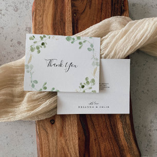 Carte De Remerciements Mariage plat Gold Confetti Eucalyptus Foliage