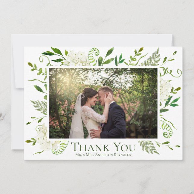 Carte De Remerciements Mariage plat photo Hydrangea blanc (Devant)