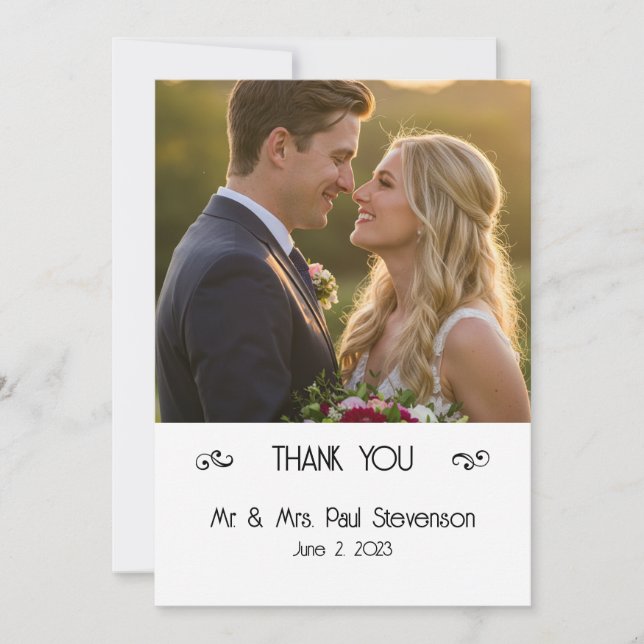Carte de remerciements Mariage plat photo personna (Devant)