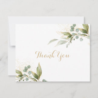 Carte De Remerciements Mariage Plat Sauge Verdure Eucalyptus Or