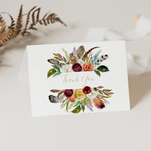 Carte de remerciements Mariage plié Boho en plumes