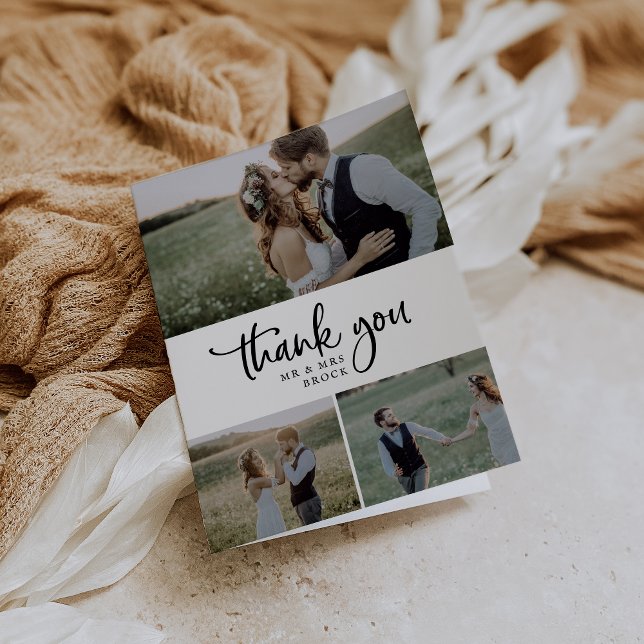 Carte De Remerciements Mariage plié de collection photo rustique Script 3 (Créateur téléchargé)