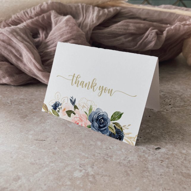 Carte De Remerciements Mariage plié or flou de la marine (Créateur téléchargé)