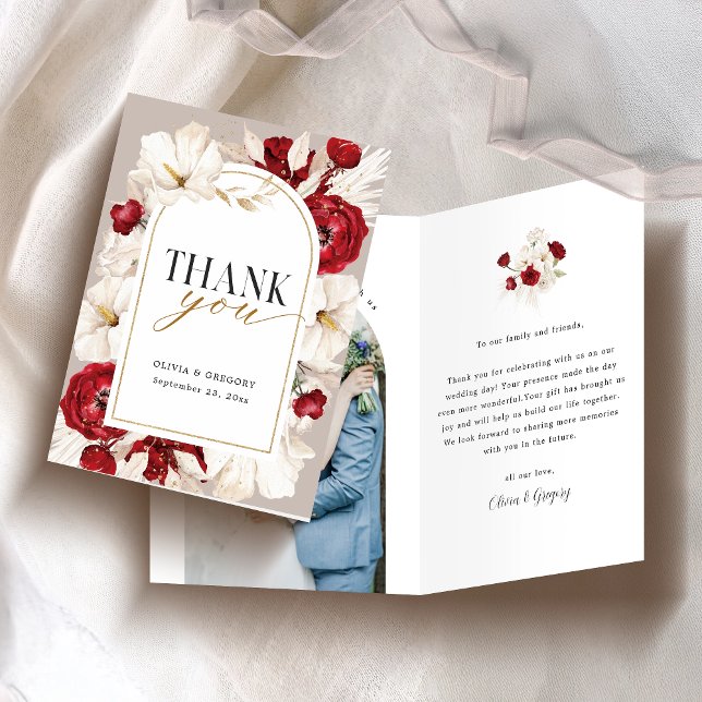 Carte De Remerciements Mariage plié rouge rubis et blanc (Créateur téléchargé)