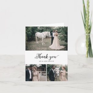 Carte De Remerciements Mariage plié vintage Script 3 Photo Collage