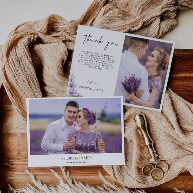 Carte de remerciements Mariage pourpre (Purple Wedding Thank You Card)