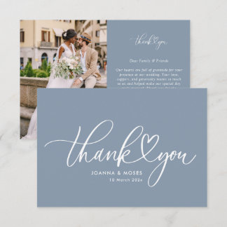Carte De Remerciements Mariage Poussiéreux Bleu Script Blanc