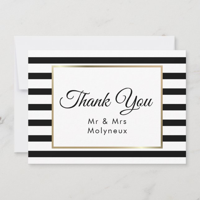 Carte De Remerciements Mariage Rayure Classique | Remerciement Faux Or (Devant)
