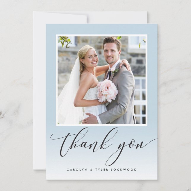Carte De Remerciements MARIAGE REMERCIEMENTS calligraphie photo ombrée œu (Devant)