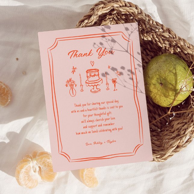 Carte De Remerciements Mariage rétro amusant à main colorée (Créateur téléchargé)