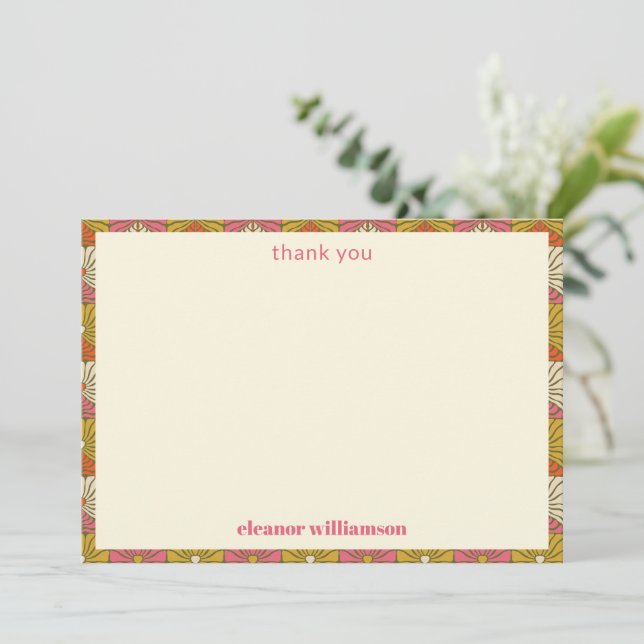 Carte De Remerciements Mariage rétro années 70 Orange Rose Fleurs Personn (Debout devant)