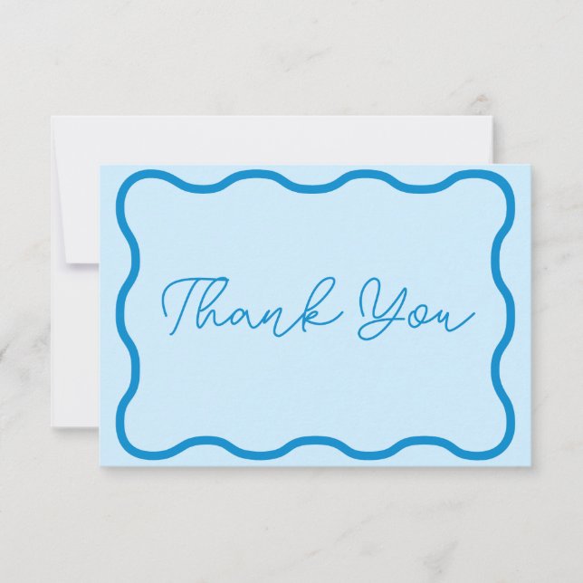 Carte De Remerciements Mariage rétro Blue Wavy (Devant)