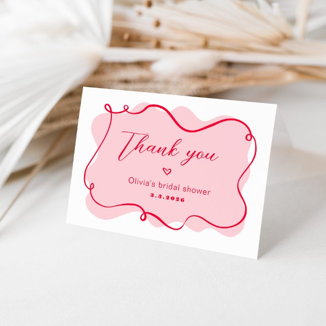 Carte De Remerciements Mariage rétro rose et rouge avec cadre ondulé pour (Créateur téléchargé)