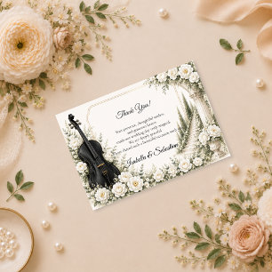 Carte De Remerciements Mariage Romantique au Violoncelle en Ivoire Élégan