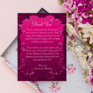 Carte de remerciements Mariage rose des perches or