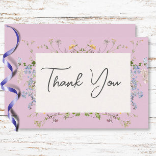 Carte De Remerciements Mariage rose Fleur sauvage Boho délicat
