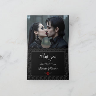 Carte De Remerciements Mariage Rose Gothique Noir Damassé