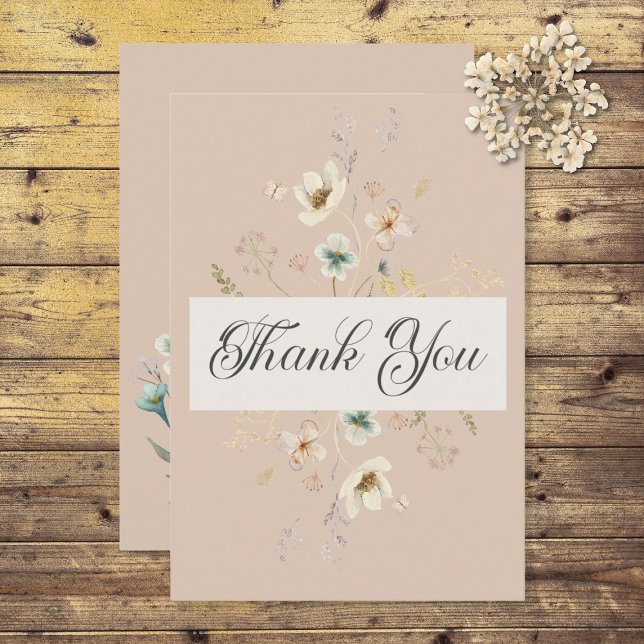 Carte De Remerciements Mariage rose pâle du cadre Fleur sauvage rustique (Créateur téléchargé)