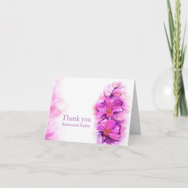 Carte De Remerciements mariage rose pourpre d'orchidée stylisée (Devant)