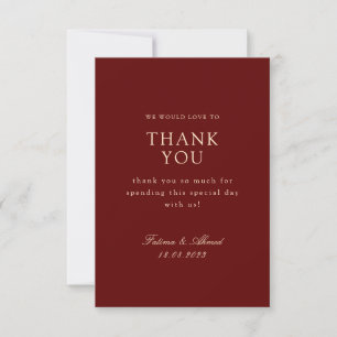 Carte De Remerciements Mariage rouge bourguignon musulman minimal