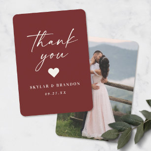 Carte De Remerciements Mariage rouge cannelle simple à couleur solide