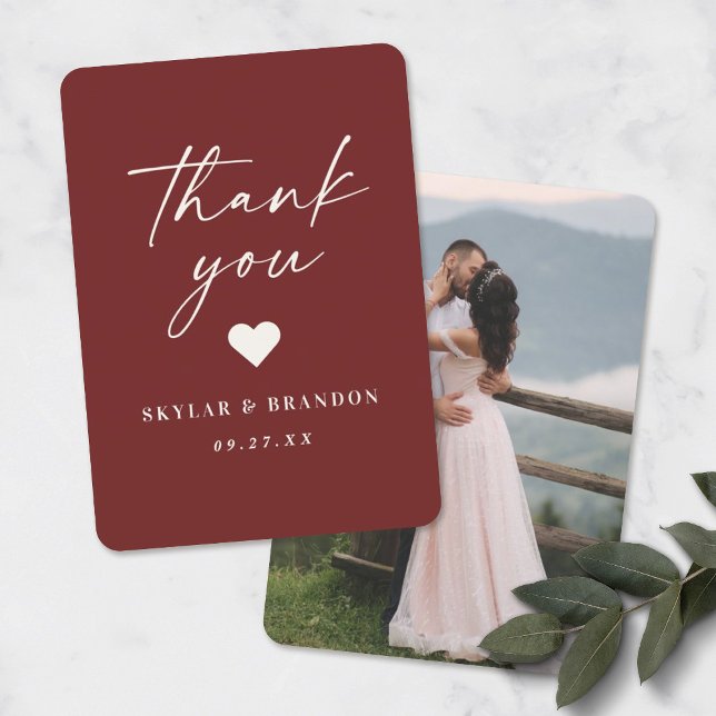 Carte De Remerciements Mariage rouge cannelle simple à couleur solide (Créateur téléchargé)