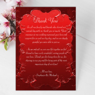 Carte de remerciements Mariage rouge décoratif