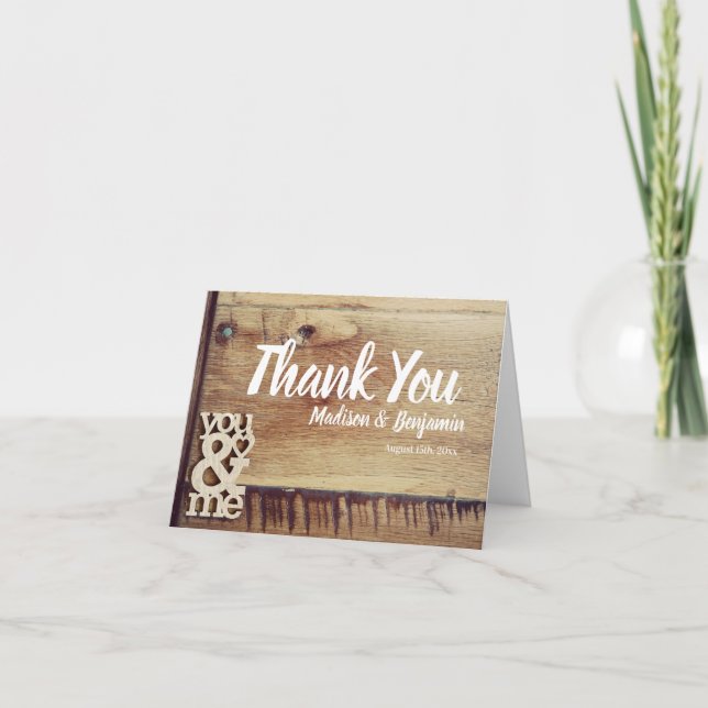 Carte de remerciements Mariage Rustic Wood "You an (Devant)