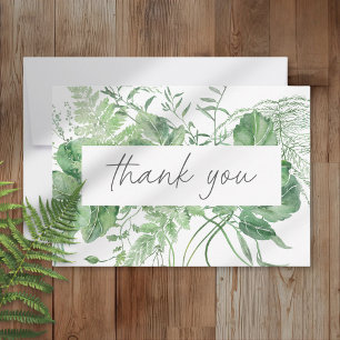 Carte De Remerciements Mariage rustique aux fougères de verdure à l'aquar