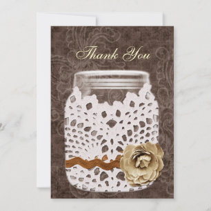 Carte De Remerciements Mariage rustique avec pot Mason enveloppé de dente