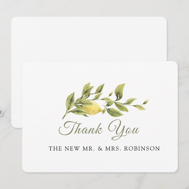 Carte De Remerciements Mariage rustique Citron Grass ElegantThank You Car (Devant / Derrière)
