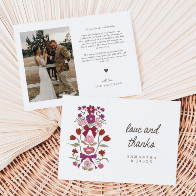 Carte De Remerciements Mariage Rustique Magenta Ruban et Fleurs (Créateur téléchargé)