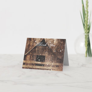 Carte De Remerciements mariage rustique occidental en grange en hiver