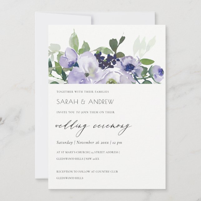 Carte De Remerciements Mariage Rustique Violet Violet Floral Lafy (Devant)