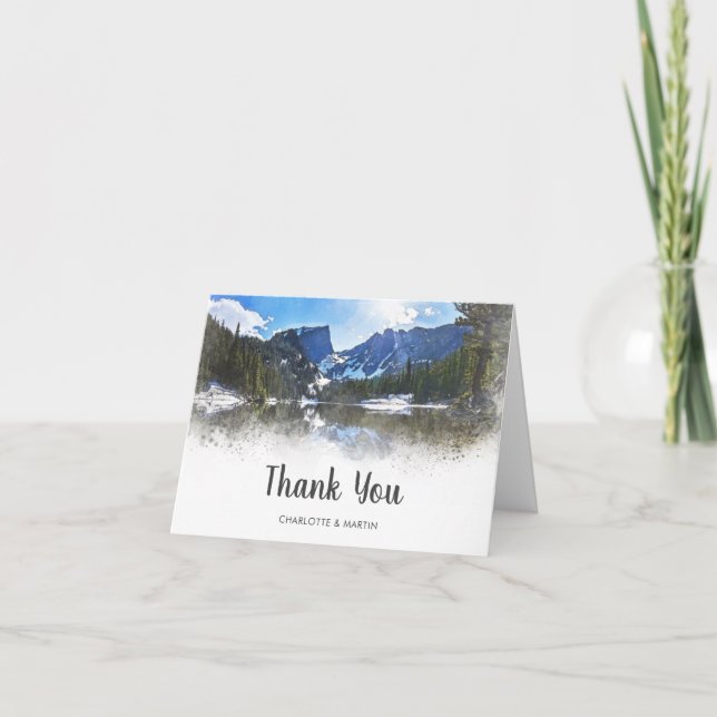 Carte De Remerciements Mariage rustique Watercolor Mountain (Devant)