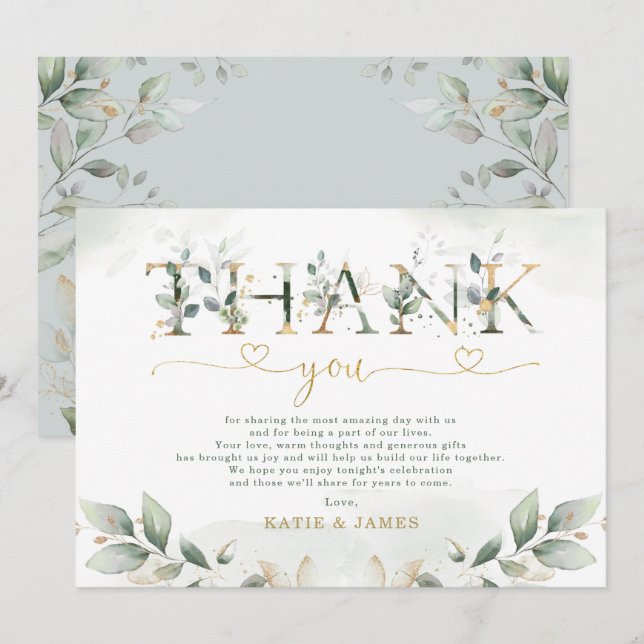 Carte de remerciements Mariage Sage Green Leafy Eu (Devant / Derrière)